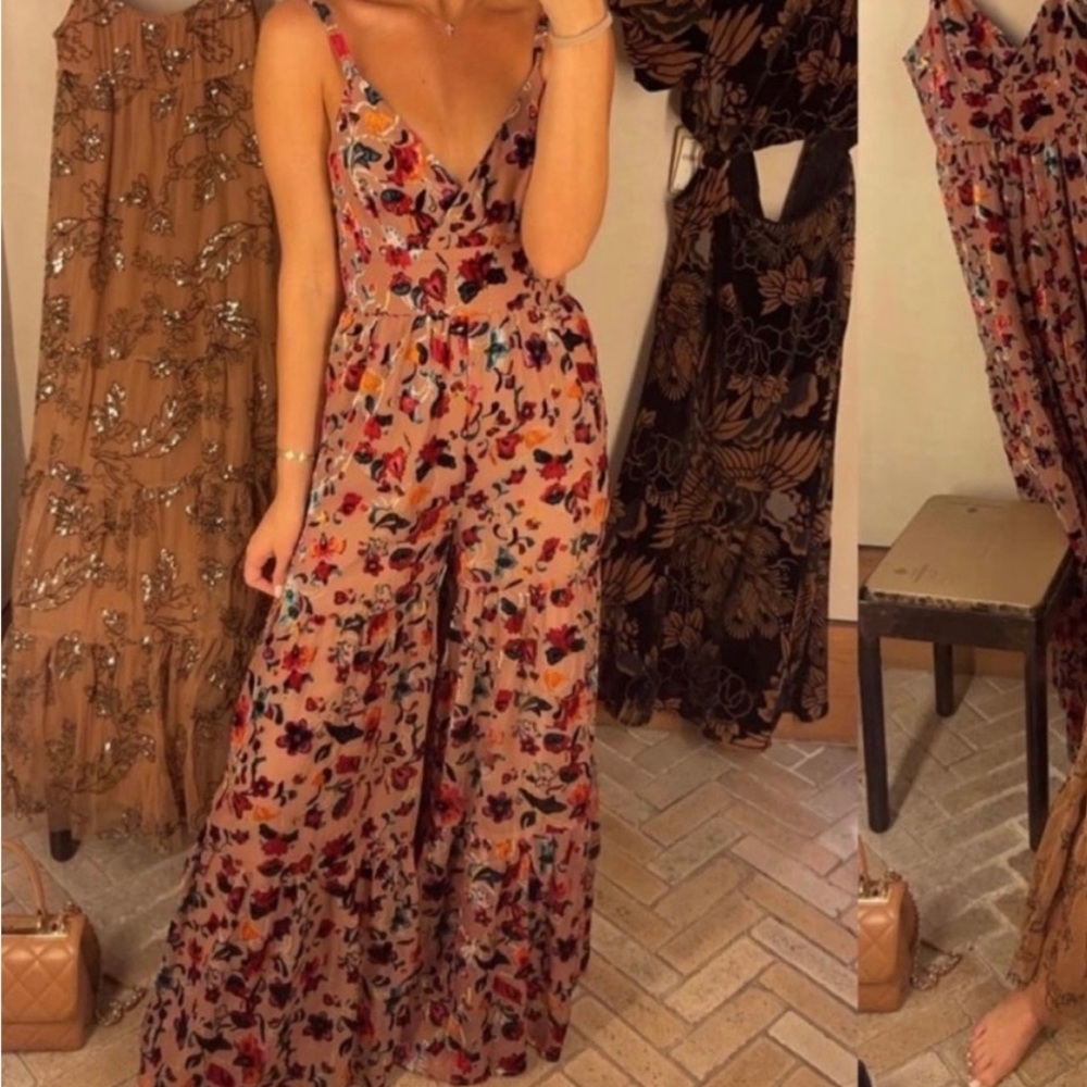 Anthropologie X Hutch Floral Burnout Velvet Jumpsuit Gem